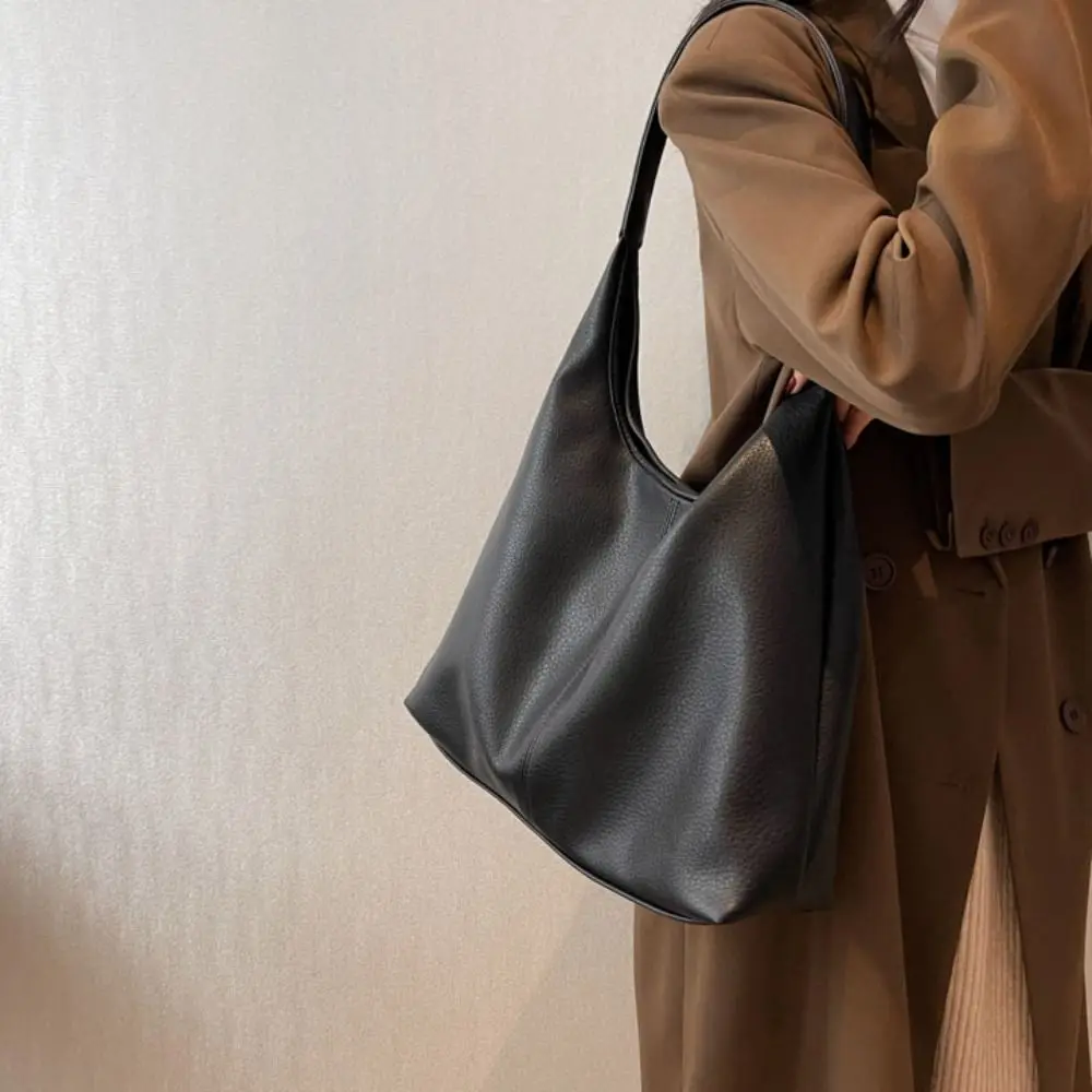 

Korean Style Lichee Pattern Tote Bag Tote Bag Solid Color Large Capacity Handbag PU Leather Large Capacity Underarm Packs