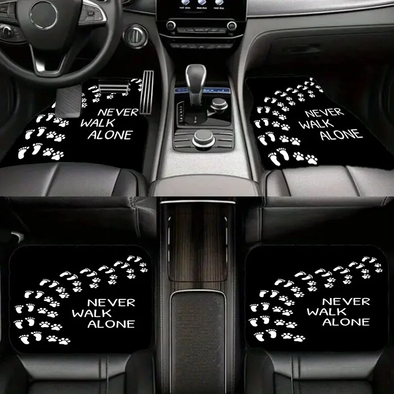 5pcs Never Walk Alone Car Floor Mats | Polyester Material, Durable Auto Interior Accessory, Perfect For Pet Lovers & Car Enthusi