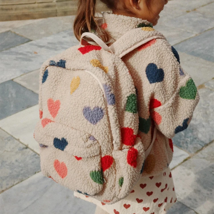 KS Children's Backpack Kids Schoolbag Mommy Lamb Fleece Cat Bowtie Print Primary Preschool Garden Bag with a Name for the Child
