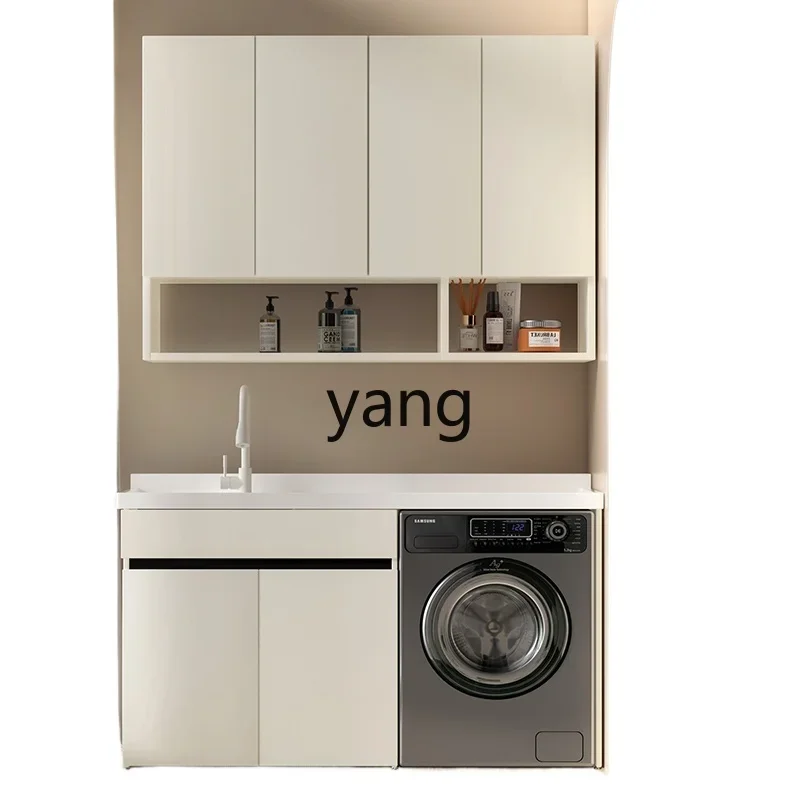 YJQ cream wind white honeycomb aluminum washing machine cabinet combination significant other laundry pool with rubbing board