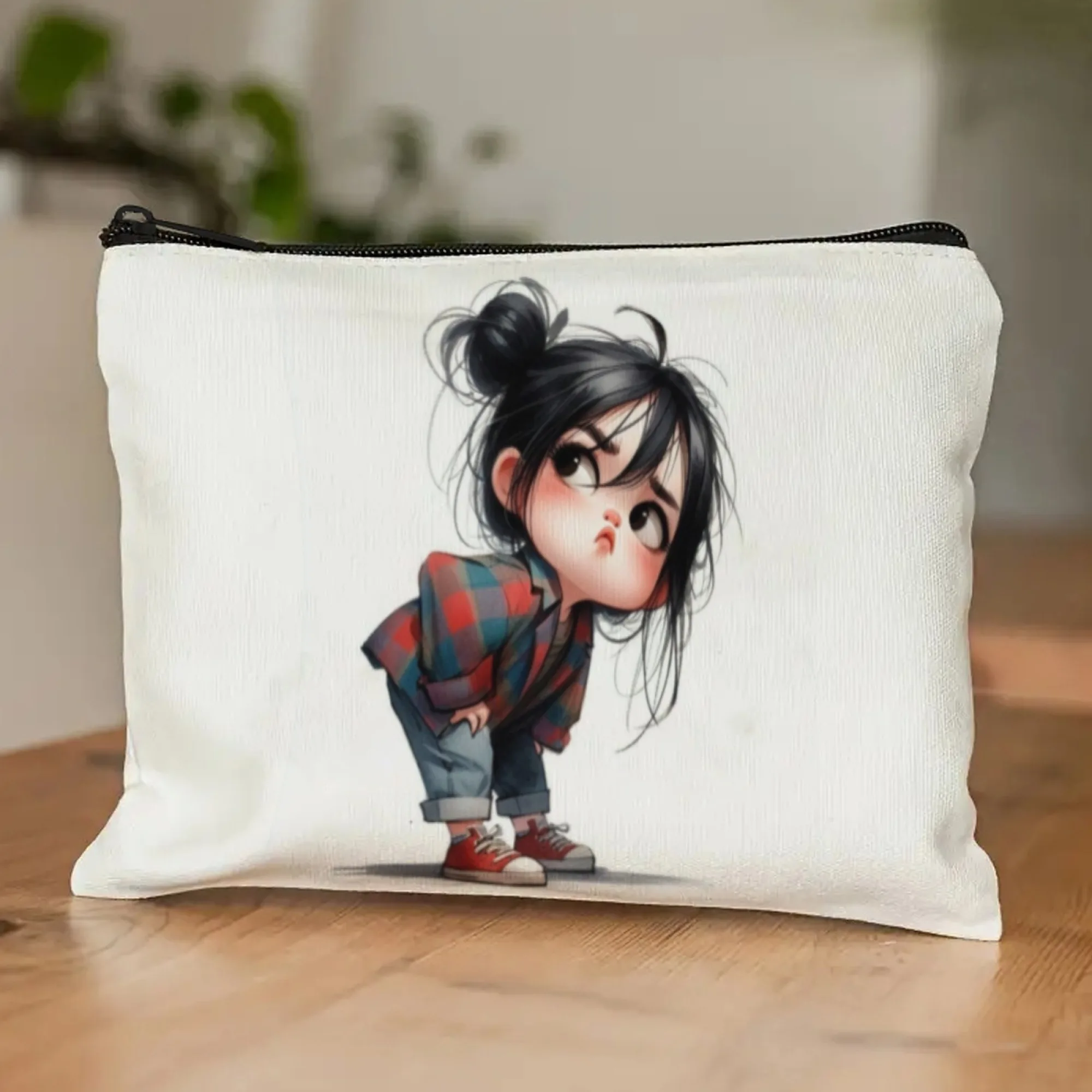 Picture 6: Girl in checked shirt Durable Zippered Makeup Bag for Travel Cosmetic Pouch with Pockets Women Toiletry Organizer Christmas