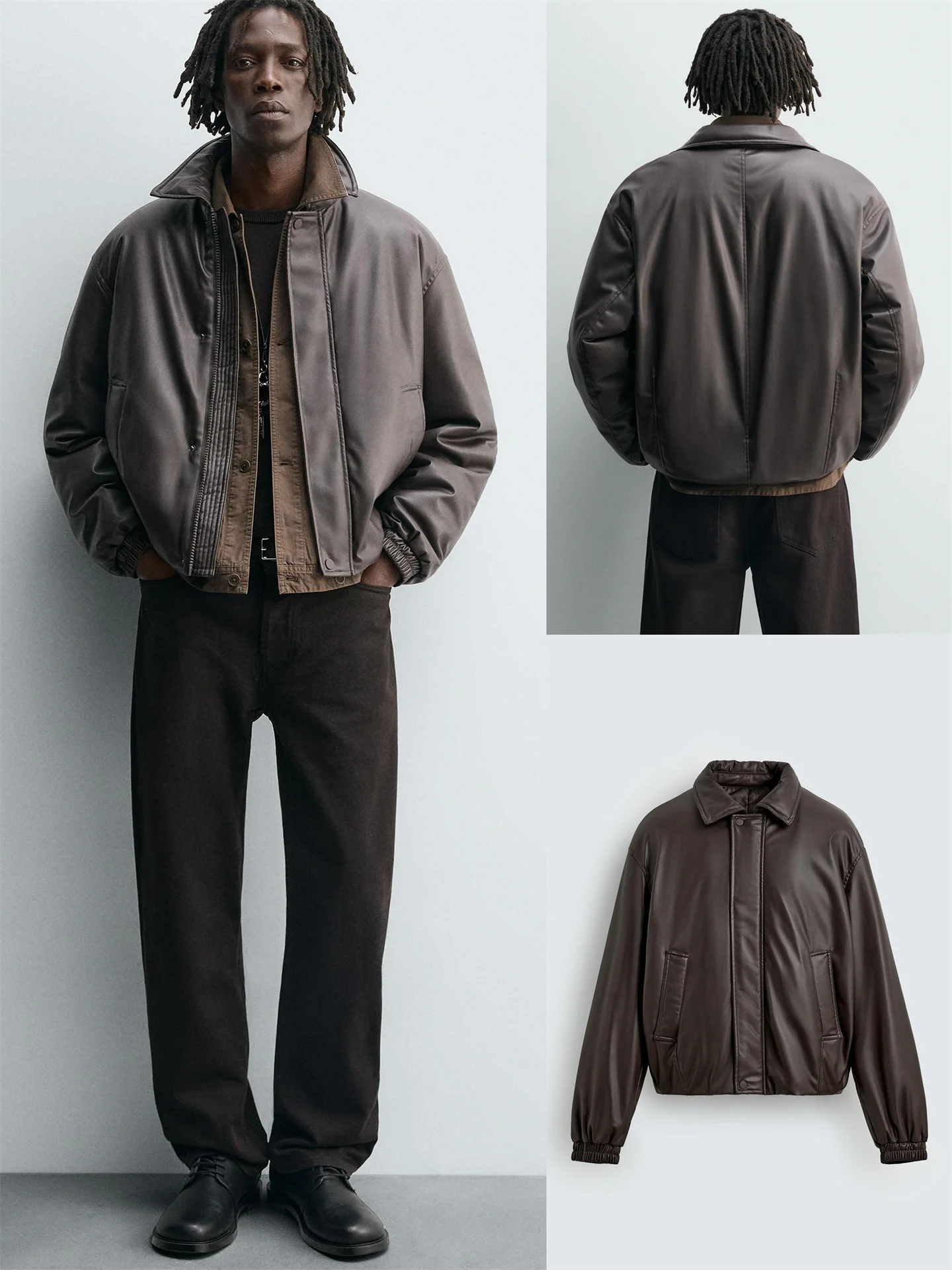 

Trendy Loose Fit Leather Jaet Cotton Coat Zipper Closure New Autumn Men's Faion Outerwear Youthful Energy Sle Waterproo...