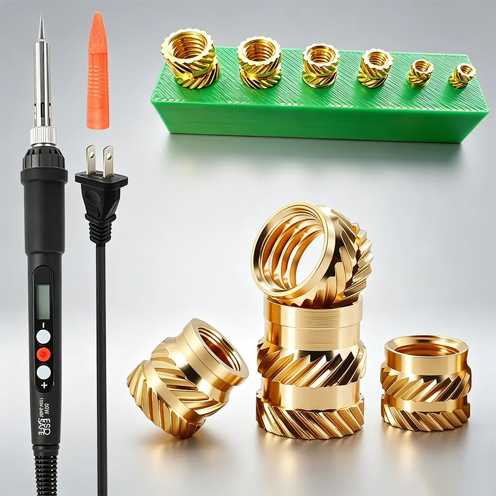 Heat Set Insert Tool Kit, 202Pcs Threaded Inserts Set Brass Nuts with Insert Tips Digital Soldering Iron for 3D Printing Plastic