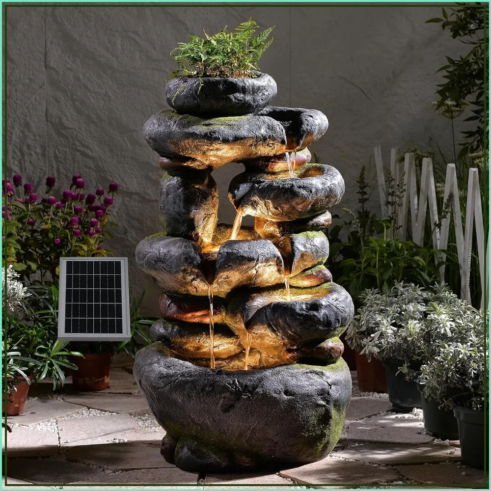 29.5'' Tall Rock Solar Water Fountain Outdoor Garden Feature