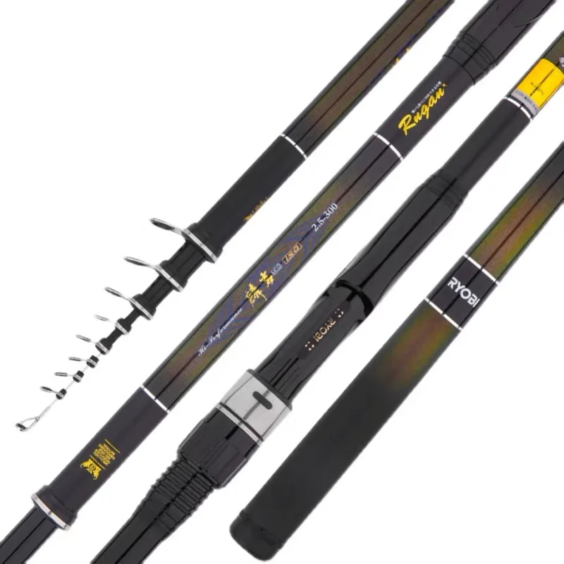 RYOBI Portable High Carbon Super Hard Rock Fishing Rod Ultralight Telescopic Spinning Sea Fishing Rod 2.4m-4.5m