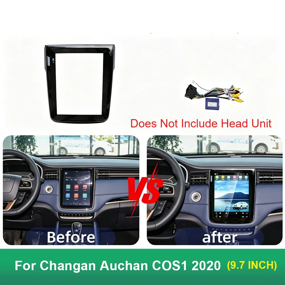 9.7 Inch Vertical Car Radio Fascia Frame For Changan Auchan COS1 2020 UV Black Stereo Dash Trim Kit