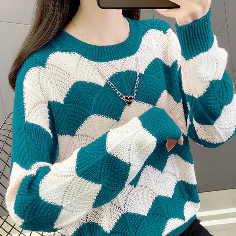 Fashion Loose Knitted Wave Cut Hollow Out Sweaters Women\'s Clothing 2023 Autumn Winter Oversized Korean Pullovers Casual Tops