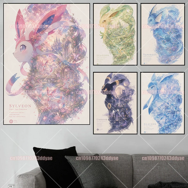 Ilustración Retro de Pokémon, Arte de Pared Decorativo de Anime Japonés, Pintura de Acuarela Moderna para Decoración de Habitaciones