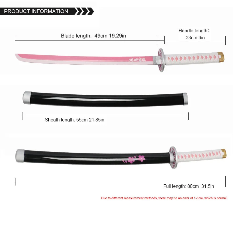 Miecz Demon Slayer Katana 80cm/31.5 cala Bambusowy Miecz Zabawka Miecz Zenitsu Kyoujurou Tanjirou Prezent Uchwyt na Miecz i Pas Rekwizyty na Halloween