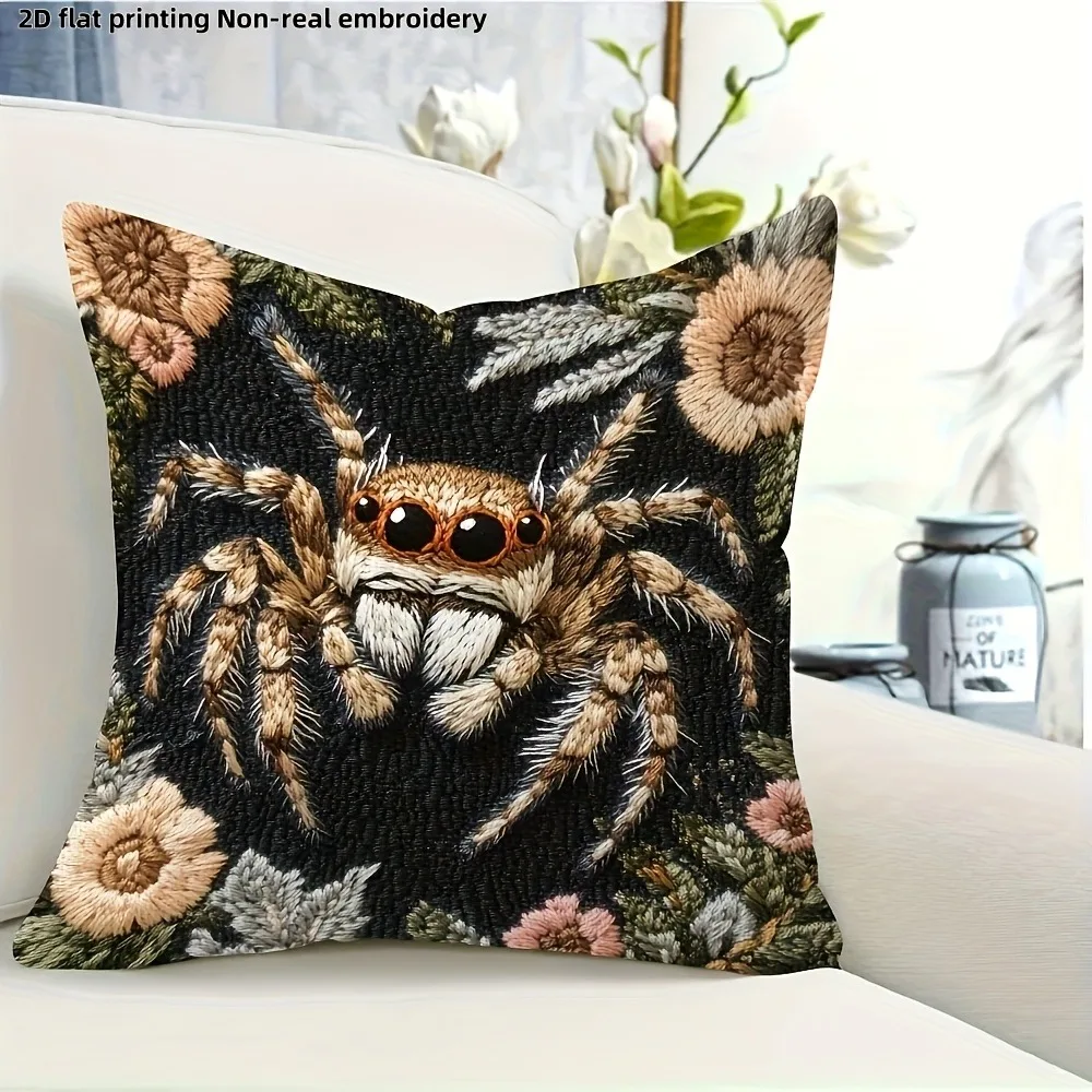 Einzigartiger doppelseitiger Kissenbezug mit Spinnen- und Blumen-2D-Druck, 1 Stück, dekorativer Kissenbezug für Sofa, Bett, Wohnheim, Tierdekor