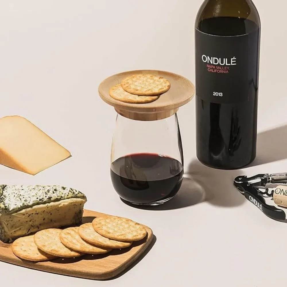 10.16*7cm Bamboo Reusable Cup Lid for Red Wine and Food Platters Packaging with Splash-proof Function Bamboo Cup Lid Coasters