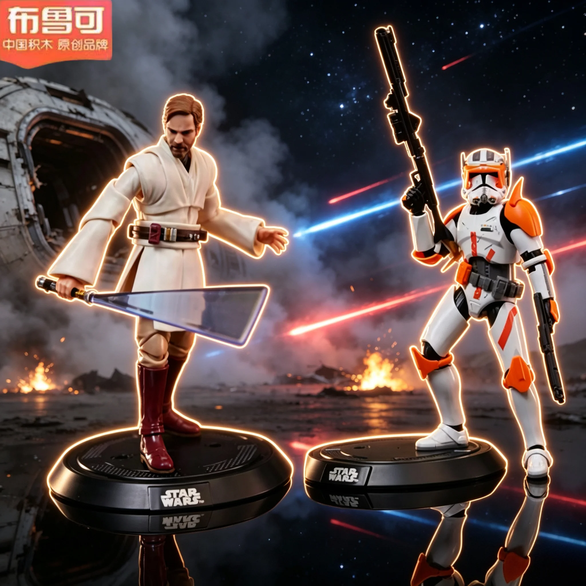 ブローキーズ-スター・ウォーズ-チャンピオンクラス-オビ＝ワン・ケノービ-コマンダー・コーディ-可動式ブロックフィギュア-クローン・ウォーズ-コレクターズモデル-おもちゃ