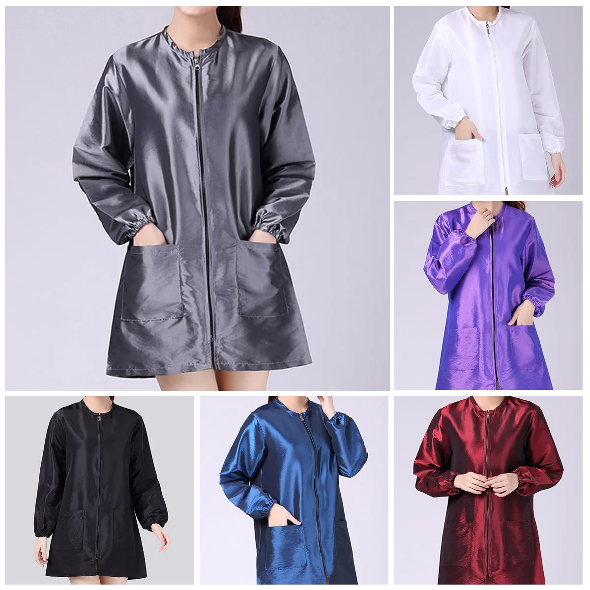 Long Sleeve Beauty Technician Overalls Grey L Comfortable Waterproof Salon Use Hair Dyeing Protective Apron Spa Salon Clothes