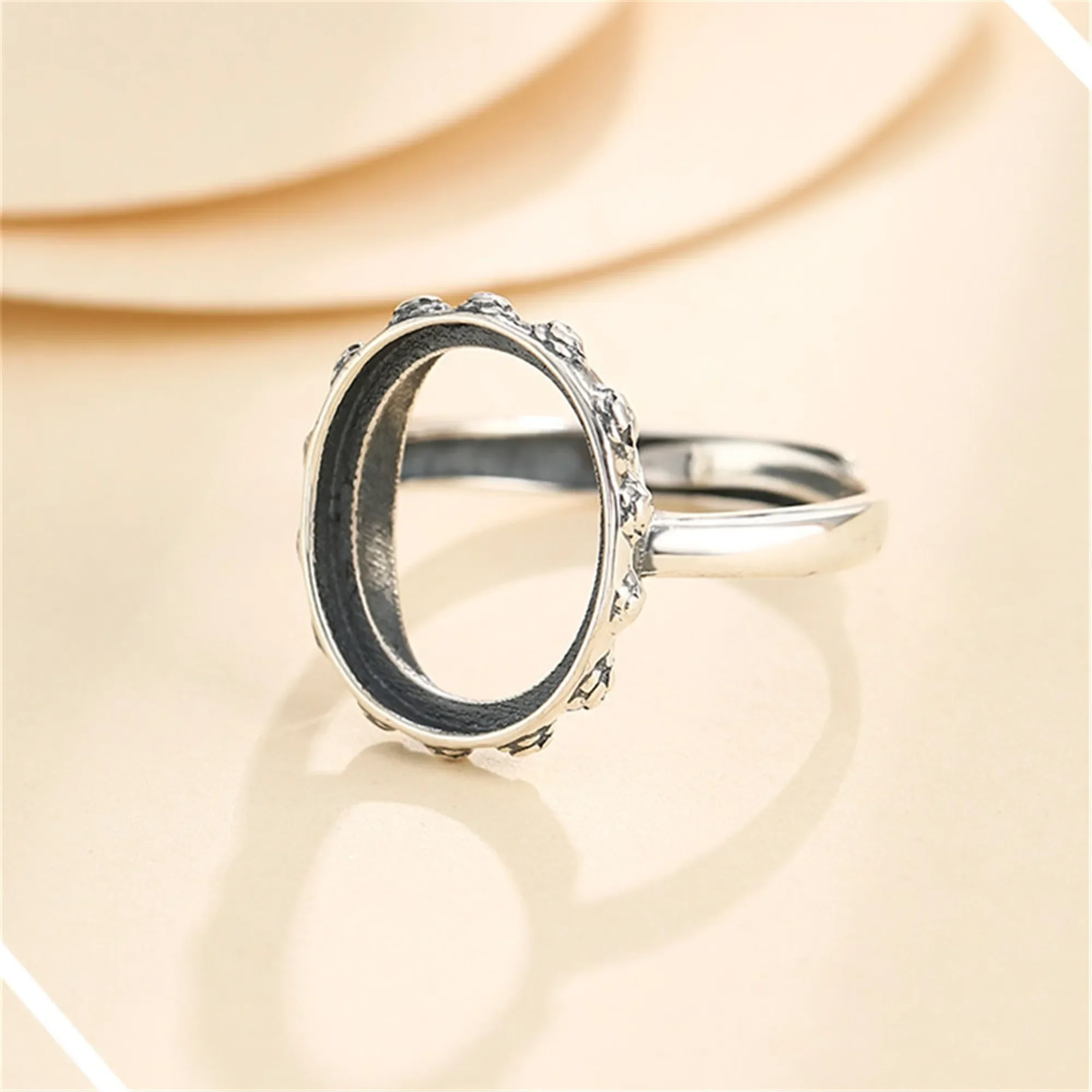 

925 Silver Adjustable Ring Blank for 12x15mm Oval Cabochons