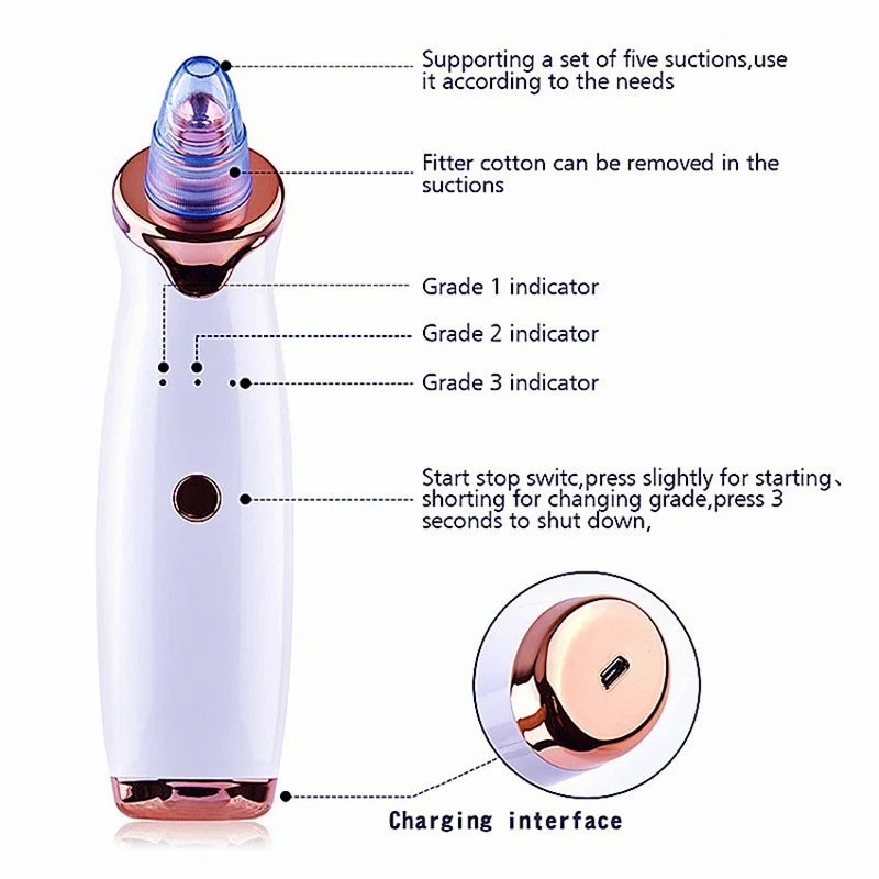 Updated USB Blackhead Remover Face Pore Vacuum Skin Care Acne Pore Cleaner Pimple Removal Vacuum Suction Clean Skin Care Tools