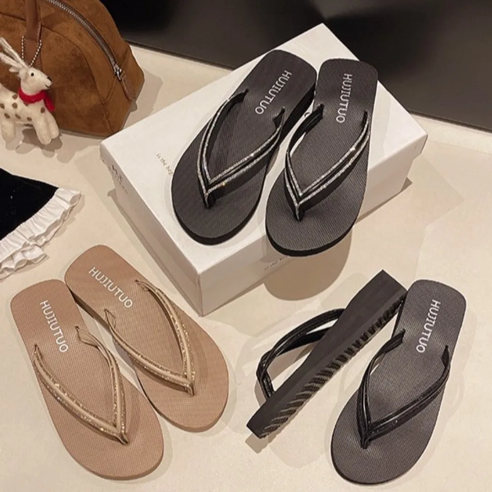 Klapki EVA z grubą podeszwą, zdobione kryształkami, sandały, obuwie plażowe z dżetami, antypoślizgowe klapki streetwearowe, obuwie na zewnątrz.