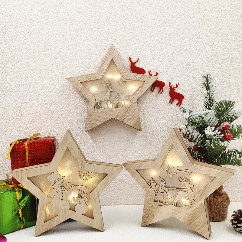 Christmas Ornament Wooden Five-Star Cabin Decoration Furniture Christmas Tree Decoration Supplies