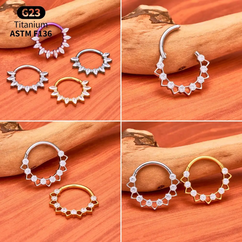 G23 Titan Funkelnder CZ Tropfenförmiger Segmentring ASTM F136 Septum Clicker Nasenring Helix Knorpel Piercing Schmuck – Detail 4