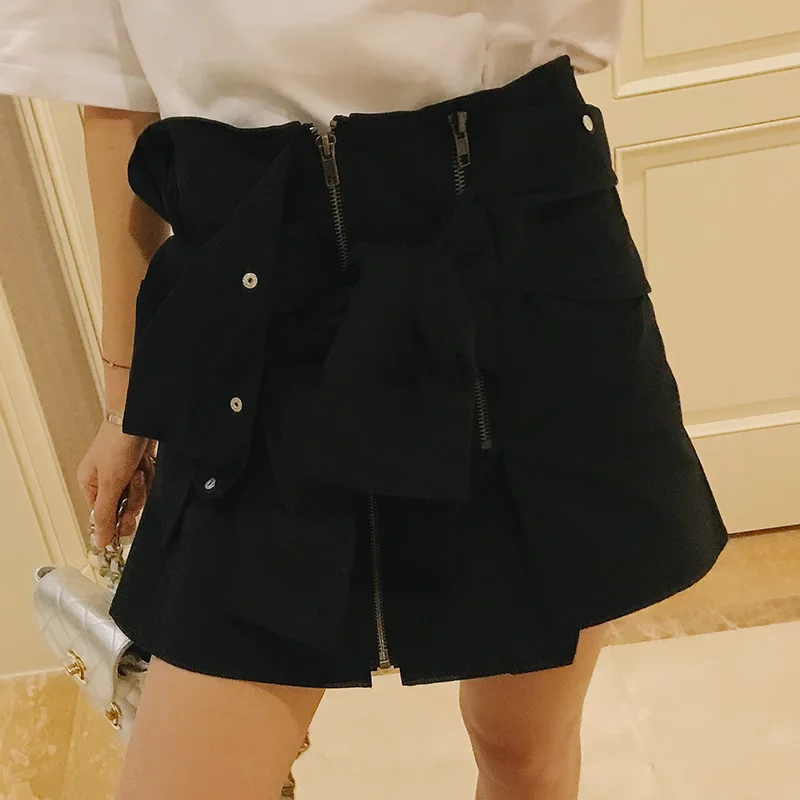

VIMAS Chic irt Sve Tie Waed Double Zipper Sli f Skirt Cotton Commute Sle mid Waist H-ape Summer Collection