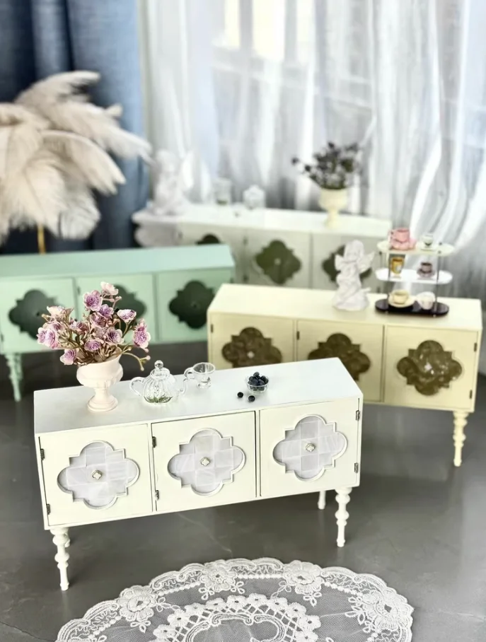 1/6 poppenhuis mini-meubels |   Franse romige vintage dressoirtafel opbergkast |   DIY Materiaal Kit Pack Handgemaakte BJD Decor