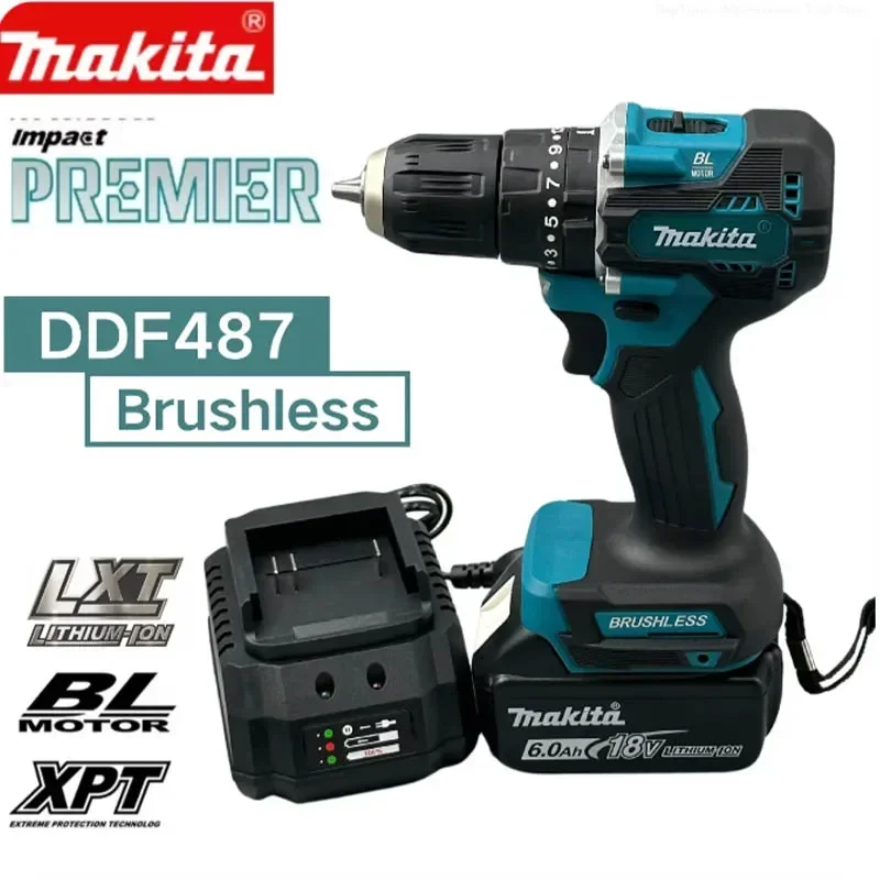 Makita DDF487 18V Trapano elettrico a batteria portatile Cacciavite a percussione Trapano elettrico senza spazzole a batteria Batteria ricaricabile