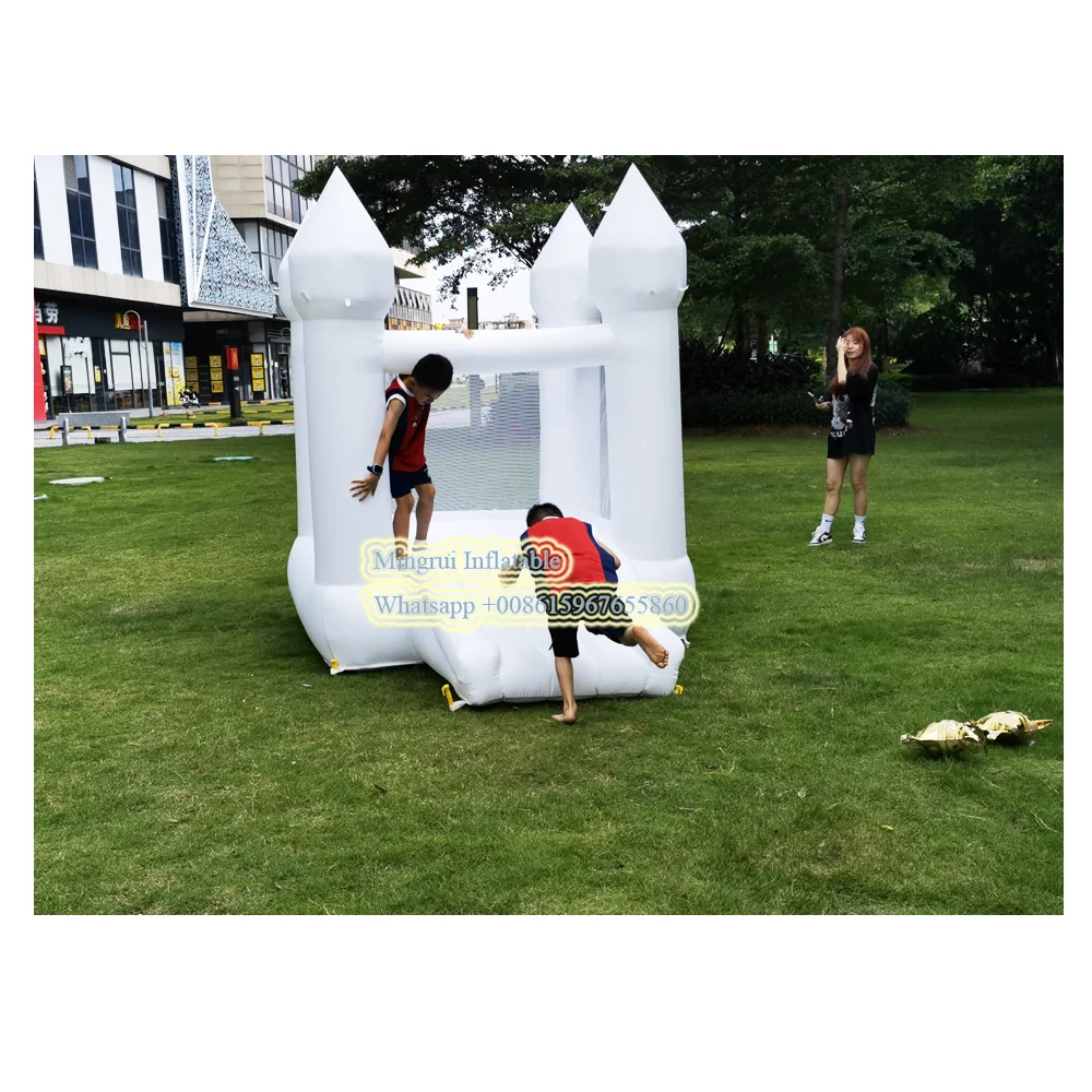 Jumping Castle-Inflatable White Bounce House for Kids, Bouncy House with Blower, Slide, 5-8 Kids, 2.5x1.8M, 8x6ft