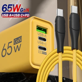 65W GaN USB PD 3 port cep telefonu yüksek hızlı şarj şarj USB C tipi C veri kablo kordonu QC 3.0 cep telefonu duvar adaptörü
