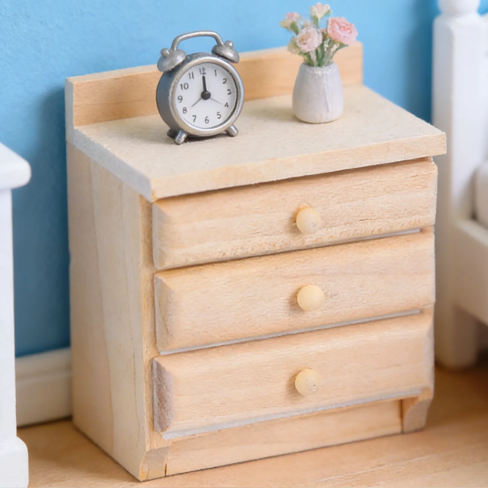 1 12 Miniature Wooden Bedside Cabinet Vintage Dollhouse Furniture Decor Photo Prop Fairy House Ornament