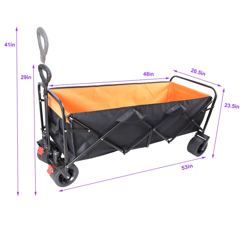 Carro grande de gran capacidad, extensor Extra largo, carro plegable, carrito de compras para jardín, carrito de playa, negro y naranja