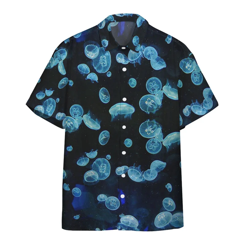 Hawaiian Jellyfish Shirts For Men 3d Printed Men's Shirt Summer Beach Short Sleeve Fashion Tops Tee Shirt Blouse Men's Clothes