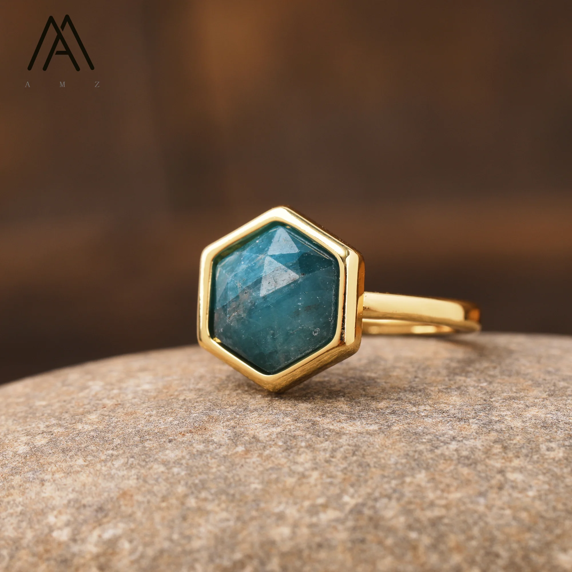 

Classic Rings Amethysts Healing Crystal Stone Hexagonal Ring Gold Plated Jewelry Trendy Gifts Top Quality