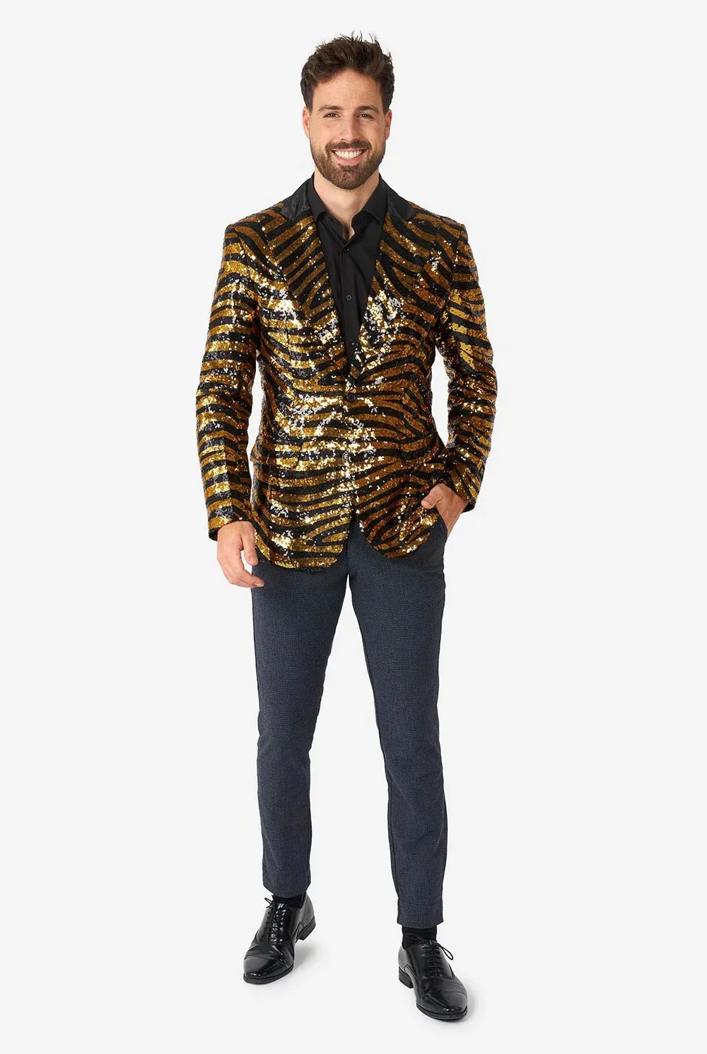 Luxurious Men's Wedding Suits Tailored Gold Peaked One Button Sequins Dance Party Stage Perform Wear Male 2Pcs Blazer Trouser