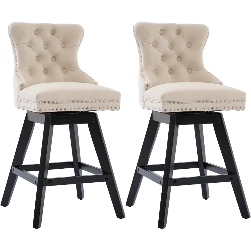 

Modern Swivel Bar Stools Set of 2, Upholstered Velvet Counter Height Bar Stool with Back