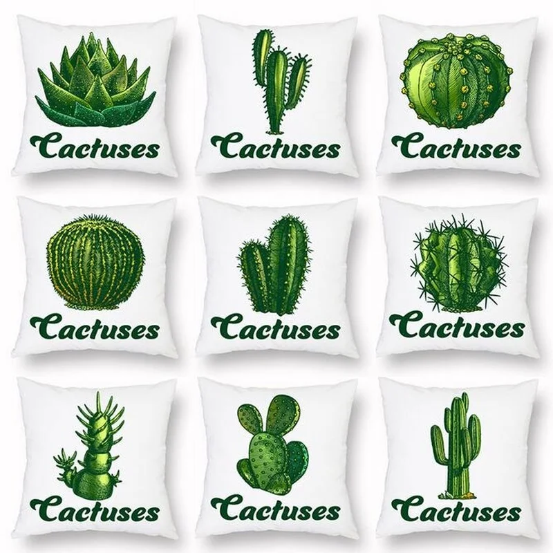 Cactus Green Leaf Pillow Case Desert Plants Pillowcase Garden Chair Bed Sofa Double Bed Luxury Cushions Cover Winter Decor 45x45