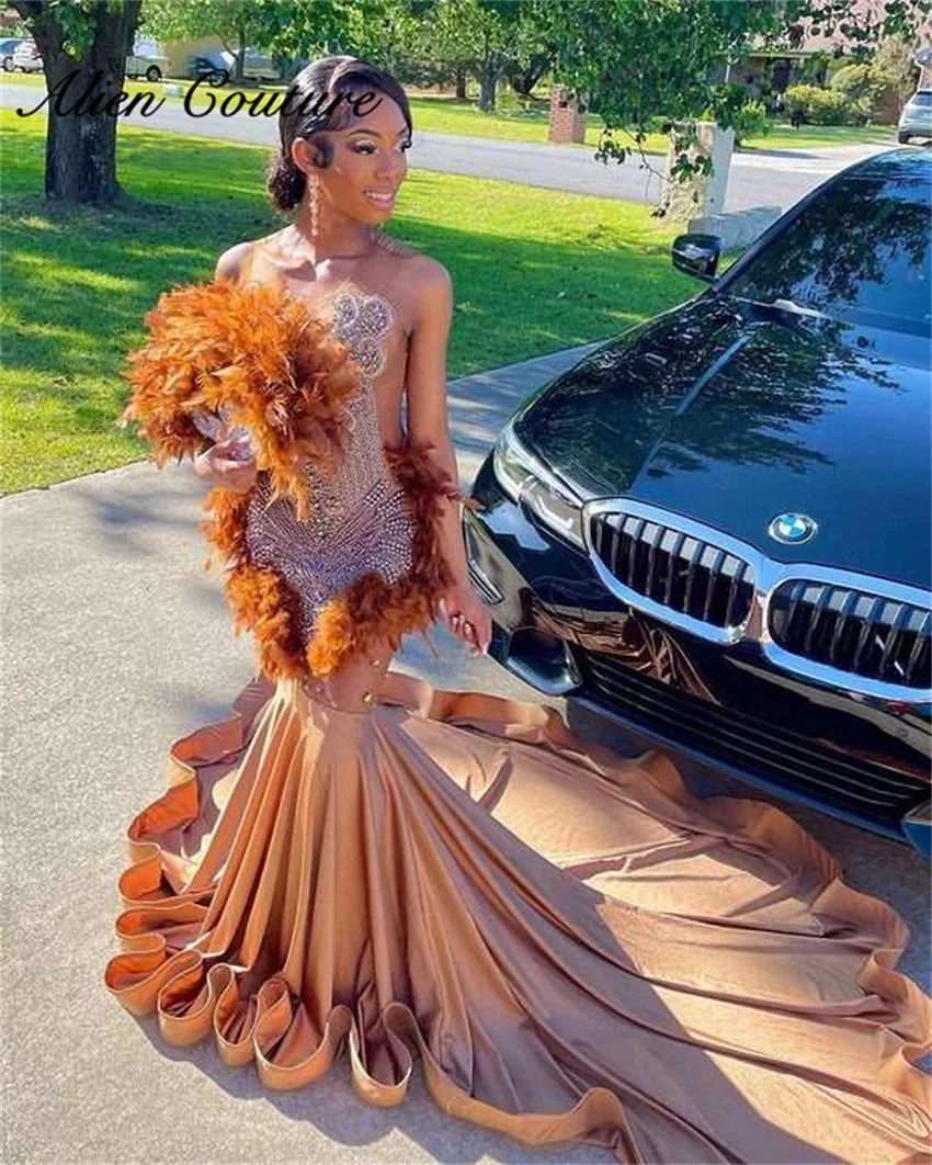 

Luxury Long Mermaid Prom Dresses Bead Feathers Diamonds Robe Evening Dress Birthday Dress 2025 Robes De Soirée Customized