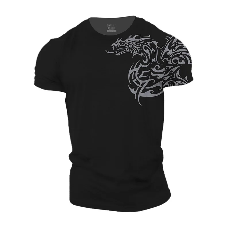 Vintage Men\'s T-Shirt 3D Print Dragon Pattern T Shirt Casual Short-Sleeved Top Summer Breathable Fitness Apparel Men Clothing