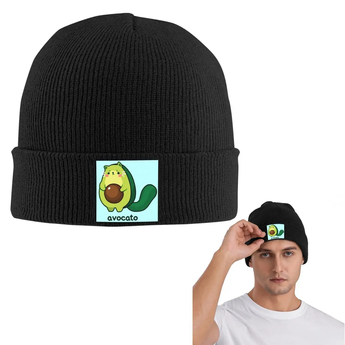 

Авокадор Забавный милый кот Авокадо Теплая вязаная шапка Хип-хоп Капот Шапка Осень Зима Уличные шапки Шапки для мужчин Женщины Взрослые