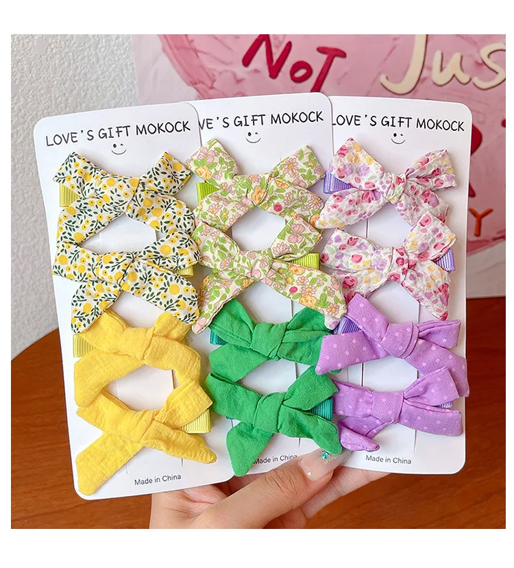 2026 4PCS/Set Kids Hair Clips Gingham Floral Bow Hair Barrettes No Hurt Hair Non Slip Soft Fabric Toddler Girls Accessories Gift