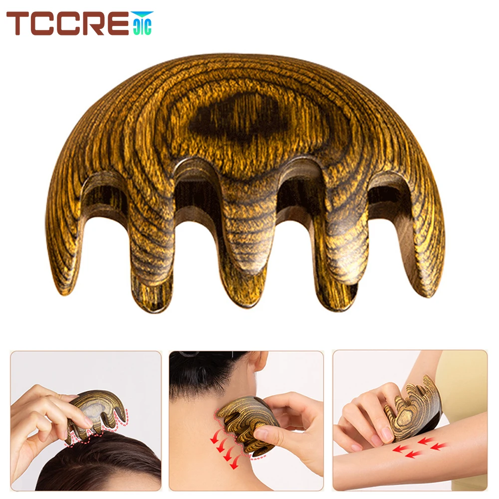 1Pcs Handheld Head Massage Comb, Wood Wide Tooth Hair Massage Comb,Massager Head Comb for Scraping Scalp