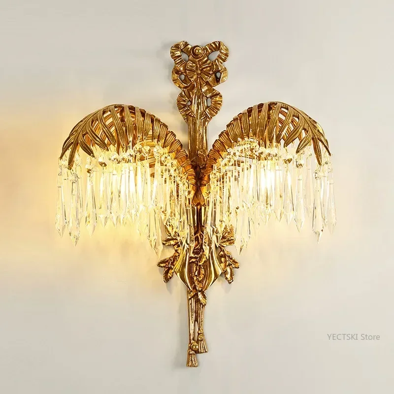 

GHEUVNJ European crystal personalized wall lamp, living room background wall, luxurious bedroom hallway, palm leaf lamp home