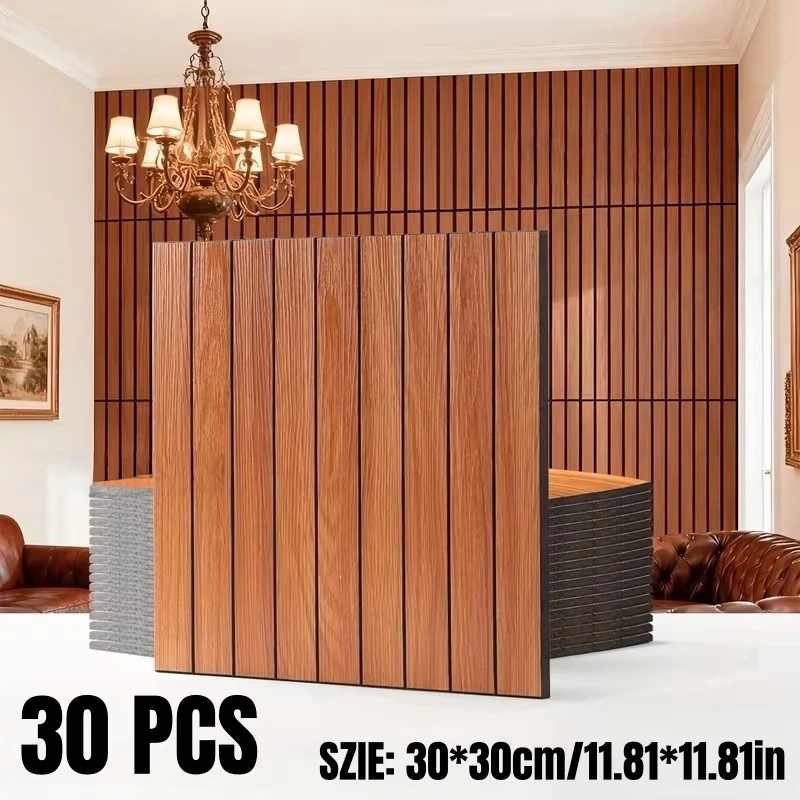 

Faux Wood Grain Grille Self-Adhesive Wall Panel Peel and Stick 3D Wall Cladding for Living Room Accent Wall&Home Decor Wallpaper