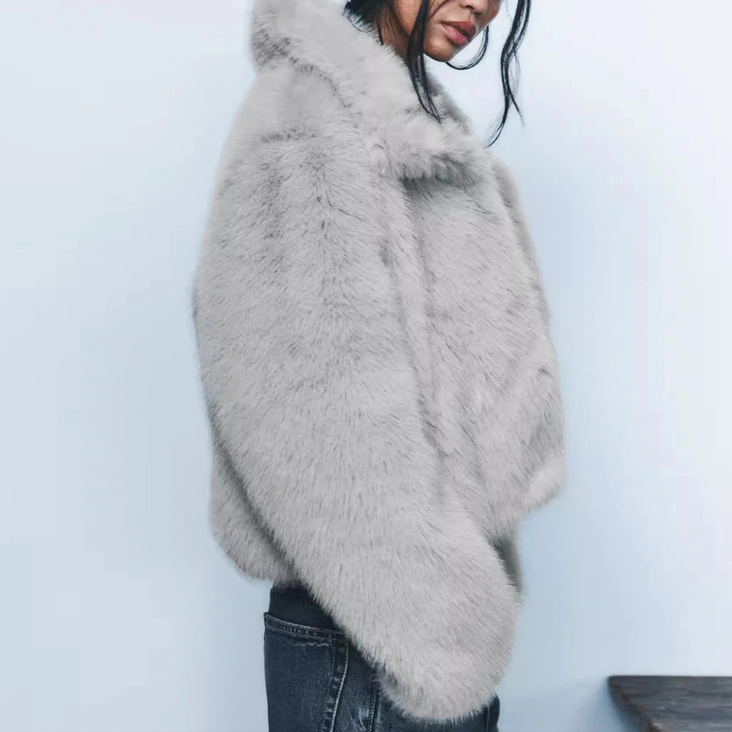 معطف نسائي من الفرو الاصطناعي أنيق لخريف 2025 Personali Sle Z Stand مناسب أوروبي Sle بدون قبعة