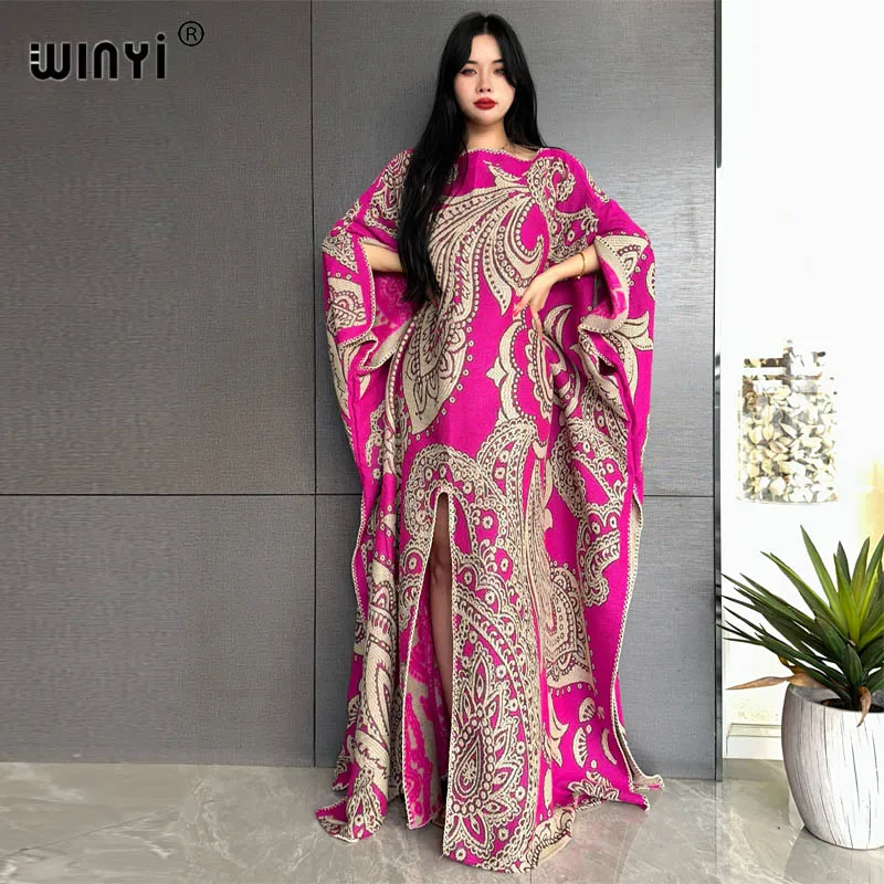 2024 WINYI Cashew nut print Comfort Warm fashion kaftan Holiday dress Elegant Africa Women party winter Caftan women long dress