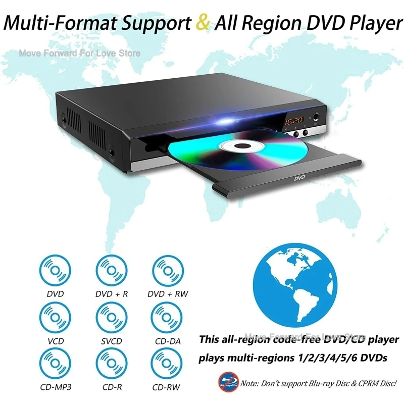 Reproductor de DVD Portátil para el Hogar, 1080P HD, Compatible con Todas las Regiones, Soporte para Discos DVD y CD, Salida AV, Reproductor Multimedia para Uso Doméstico con Televisión