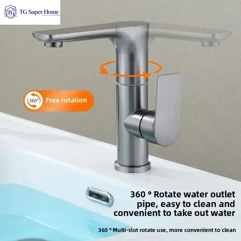 Stainless steel faucet hot and cold dual-use bathroom sink faucet gunmetal gray 360 degree swivel bathroom cabinet faucet