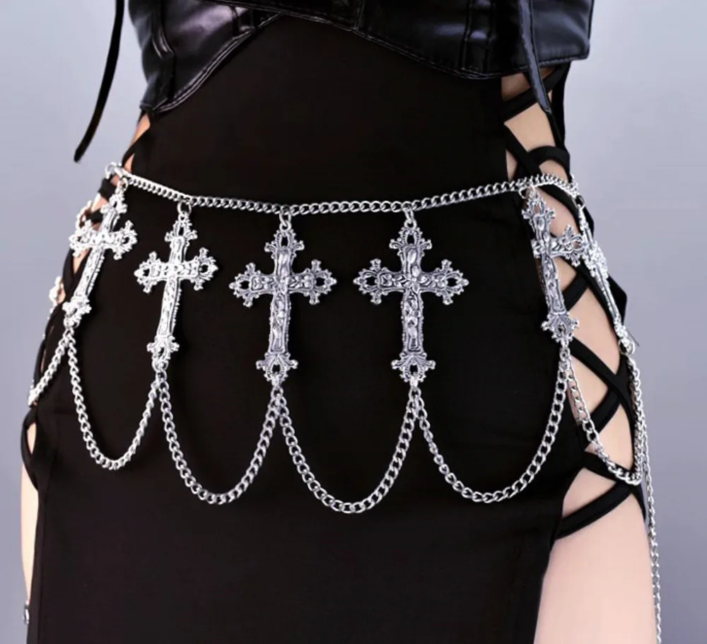 

Dark Lolita cyberpunk Gothic Cross Waist Chain Skirt Chain Belt Spice Girl Accessories Sister cos