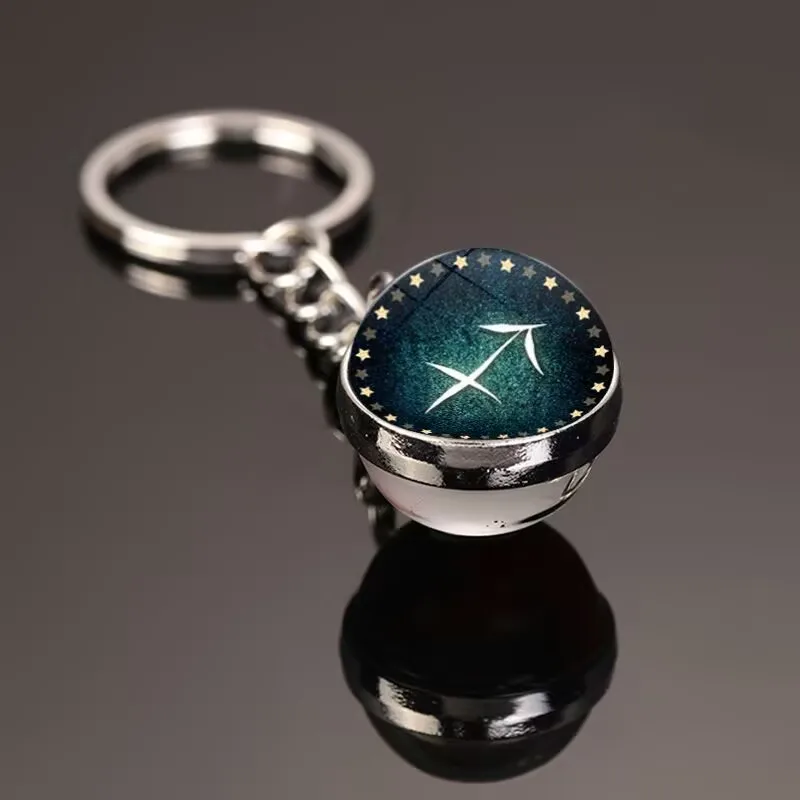 12 Constellation Symbols Keychain Keychain Male and Female Students Book Bag Pendant Keychain Glass Ball