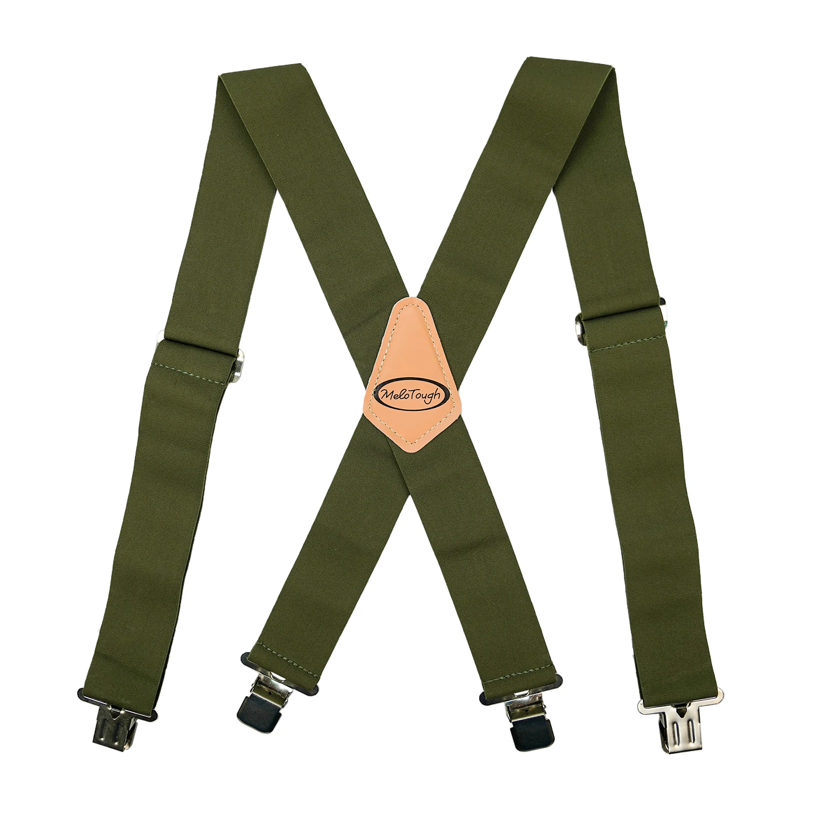 MELOTOUGH Men's Suspenders Fully Elastic 2 Inch Wide X Back Heavy Duty Work Suspenders Army Green