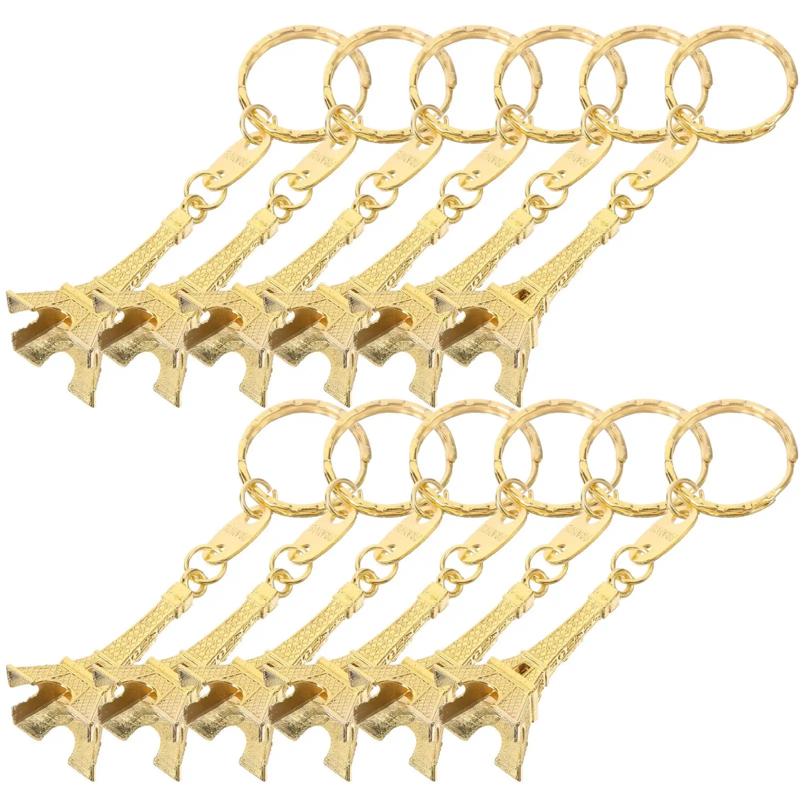 

12 Pcs Mini Keychain Pendant Keyring Coat Hanger Car Decoration Eiffel Tower Golden