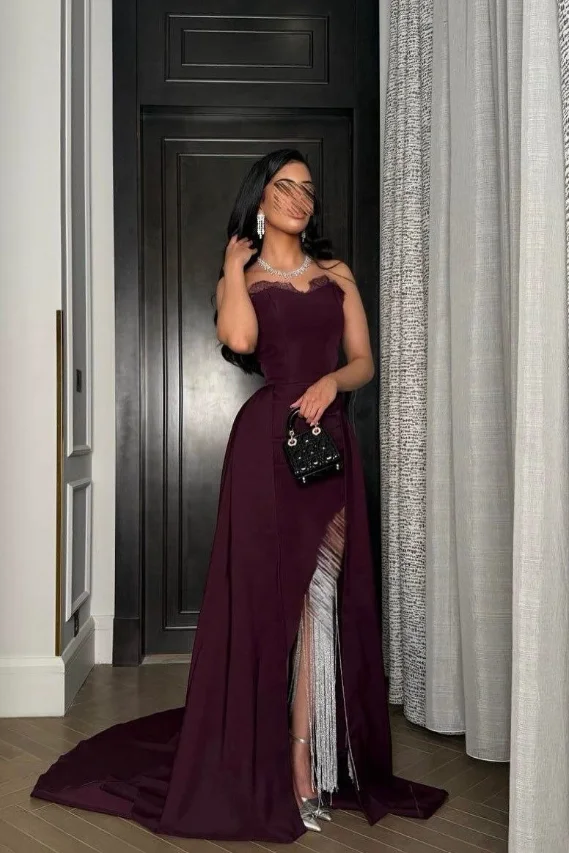 아라비안 나이트 우아한 이브닝 드레스 섹시한 클라렛 파티 드레스 사이드 슬릿 프롬 가운 맞춤형 럭셔리 이브닝 드레스